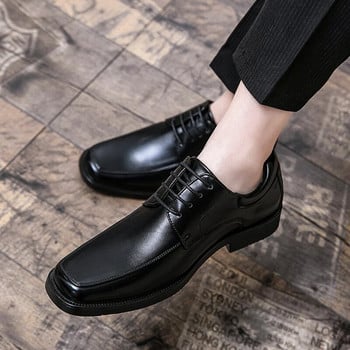 Висококачествени бизнес мъжки обувки с квадратна глава Мъжки ежедневни кожени обувки 2023 Сватбени обувки с връзки Мъжки джентълменски обувки за дерби