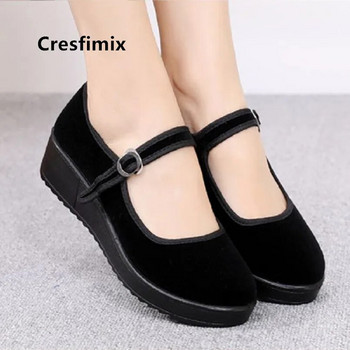 Cresfimix vrouwenschoenen дамски модни черни обувки с увеличена височина ретро танцови обувки с плоска платформа дамски ежедневни обувки и обувки за свободното време a5055