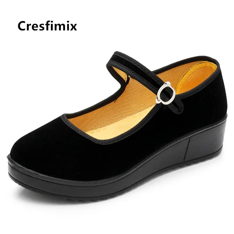 Cresfimix vrouwenschoenen moteriška mada juoda ūgis padidintas retro šokių plokščia platforma batai moteriški laisvalaikio ir laisvalaikio batai a5055
