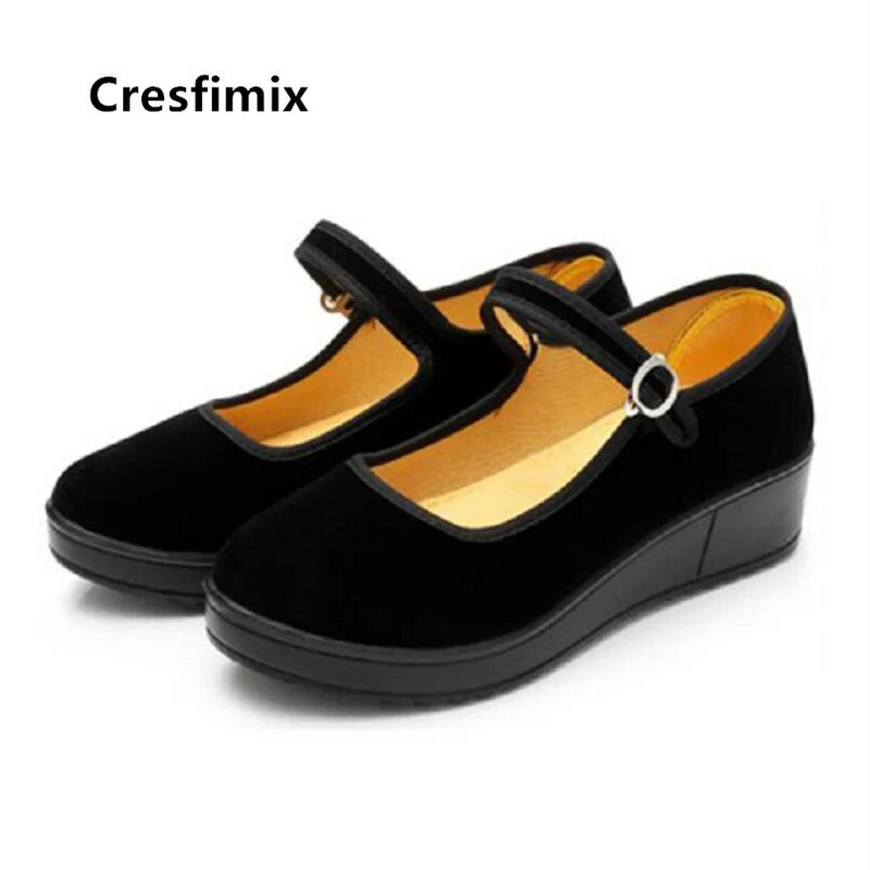 Cresfimix vrouwenschoenen moteriška mada juoda ūgis padidintas retro šokių plokščia platforma batai moteriški laisvalaikio ir laisvalaikio batai a5055