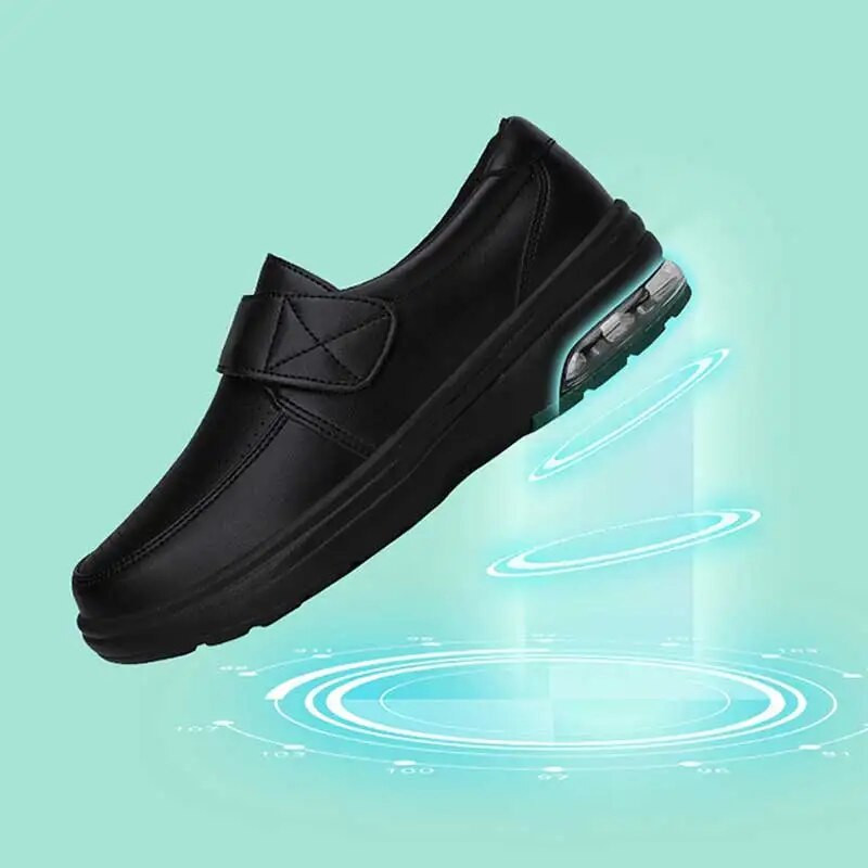 Veekindlad nahast jalapüksid naistele Õhkpadi, pehme tald, valge õe kingad Naiste kontori võluteip Libisemisvastased vabaaja tööjalatsid