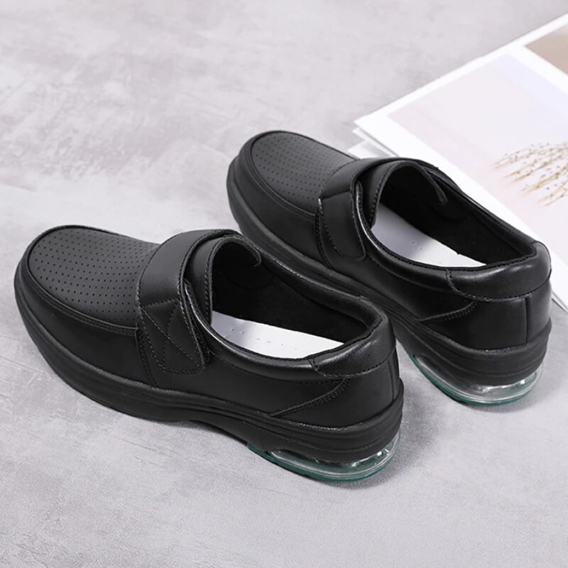 Veekindlad nahast jalapüksid naistele Õhkpadi, pehme tald, valge õe kingad Naiste kontori võluteip Libisemisvastased vabaaja tööjalatsid