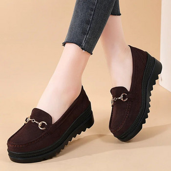 2023 Есенни висококачествени дамски обувки Леки комфортни плоски обувки на платформа с метална катарама Ежедневни майчински обувки Дамски мокасини на танкетка