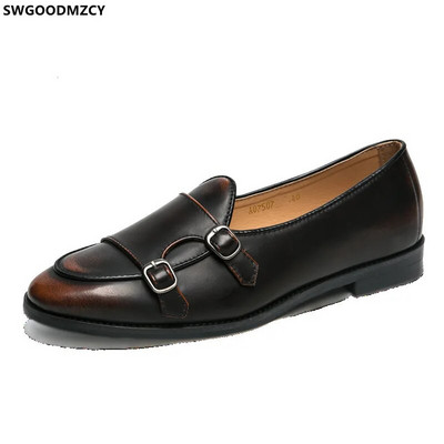 КОЖЕНИ КЛАСИЧЕСКИ Ежедневни обувки за мъже Офис кафява рокля Обувки с двойна каишка за монах за мъже Италиански обувки за мъже Zapatos