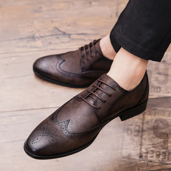 2022 Brogue Επίσημα Παπούτσια Ανδρικά Φόρεμα Δερμάτινα Παπούτσια Μόδα Ανδρικά Flats Παπούτσια Γνήσια ρετρό μύτη ανδρικά παπούτσια Oxford Zapatos