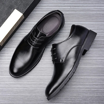 Висококачествени официални кожени мъжки обувки за рокля Дишащи мъжки ежедневни обувки Италианска луксозна марка с връзки и неплъзгащи се мъжки обувки за шофиране