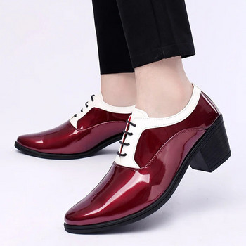 2022 Класически блестящи кожени мъжки обувки за рокля Модни червени огледални луксозни обувки Мъжки обувки с увеличаващ се ток Мъжки обувки