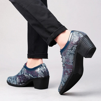 Νέα μόδα Μπλε παπούτσια φιδιού Ανδρικό φόρεμα με μυτερό δερμάτινο Ανδρικό ψηλοτάκουνο παπούτσι Comfort με κορδόνια Casual Ανδρικά παπούτσια zapatos de vestir