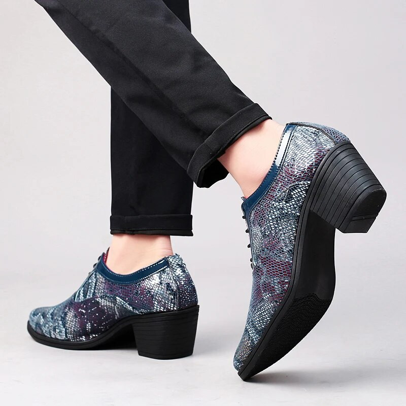 Nove modne plave zmijske cipele, muške kožne cipele na špic, muške cipele na visoku petu, udobne ležerne cipele na vezanje, muške zapatos de vestir
