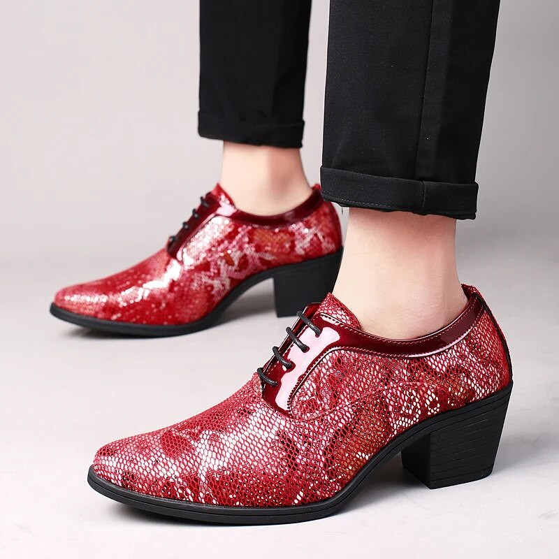 Nove modne plave zmijske cipele, muške kožne cipele na špic, muške cipele na visoku petu, udobne ležerne cipele na vezanje, muške zapatos de vestir