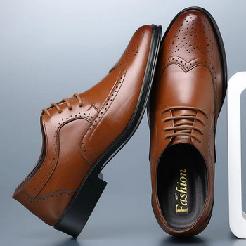Мъжки обувки Oxford с връзки Броги Обувки за рокли Класически кожени обувки Бизнес официални обувки Сватбени обувки за мъже Безплатна доставка