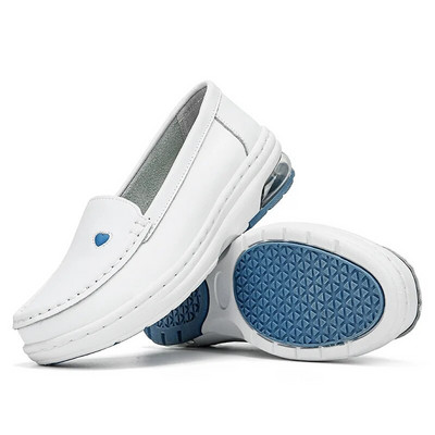 2023 m. balti natūralios odos platforminiai bateliai, moteriški slaugytojų batai, apvalūs, prislystami stori, kvėpuojanti minkšta karvės oda, stora