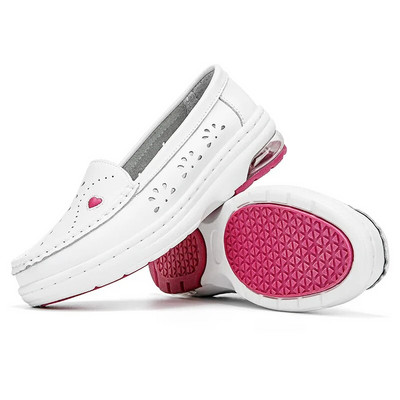 2023 m. balti natūralios odos platforminiai bateliai, moteriški slaugytojų batai, apvalūs, prislystami stori, kvėpuojanti minkšta karvės oda, stora