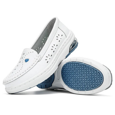 2023 m. balti natūralios odos platforminiai bateliai, moteriški slaugytojų batai, apvalūs, prislystami stori, kvėpuojanti minkšta karvės oda, stora