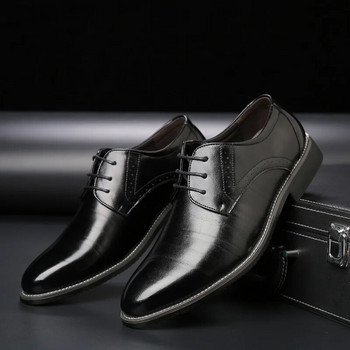 Мъжки бизнес кожени обувки Британски кафяви заострени дантелени бизнес ежедневни кожени обувки Мъжки мъжки рокли Обувки Сватбени обувки