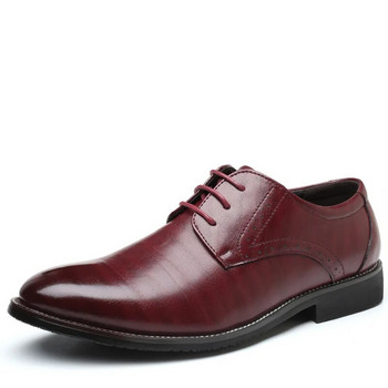 Мъжки бизнес кожени обувки Британски кафяви заострени дантелени бизнес ежедневни кожени обувки Мъжки мъжки рокли Обувки Сватбени обувки