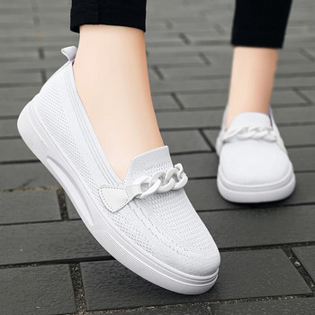 Γυναικεία καλοκαιρινά παπούτσια Slip On Γυναικεία παπούτσια μπαλέτας με αλυσίδα Κομψά άνετα λευκά παπούτσια νοσοκόμας Γυναικεία loafers