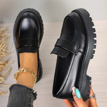 Lucyever Дамски мокасини с платформа в британски стил 2024 г. Дамски обувки с единичен пръст с кръгли пръсти Дамски обувки с дебело дъно от изкуствена кожа Mujer