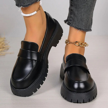 Lucyever Дамски мокасини с платформа в британски стил 2024 г. Дамски обувки с единичен пръст с кръгли пръсти Дамски обувки с дебело дъно от изкуствена кожа Mujer