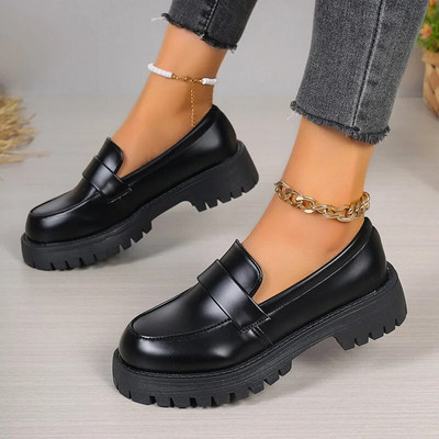 Lucyever British Style Platform Loafers Women 2024 Plus Size Round Toe Single Shoes Woman Thick Bottom Pu Leather Shoes Mujer