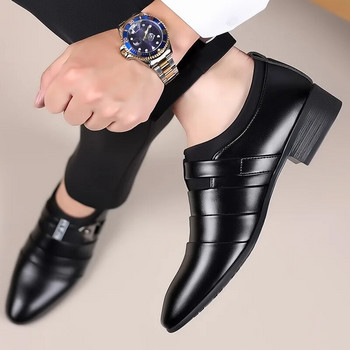 Черни обувки Мъжки луксозни бизнес оксфордски кожени дишащи официални рокли Мъжки офис сватбени равни обувки Гумени обувки Mocassin Homme