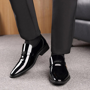 Ежедневни кожени обувки Мъжки панталони Оксфорд Мъжки панталони Ярки бизнес обувки Мъжка рокля с остри пръсти Луксозна марка Висококачествени мъжки