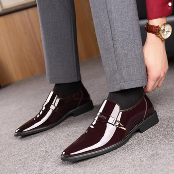 Ежедневни кожени обувки Мъжки панталони Оксфорд Мъжки панталони Ярки бизнес обувки Мъжка рокля с остри пръсти Луксозна марка Висококачествени мъжки