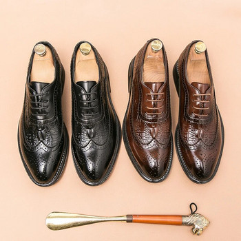 Πολυτελή ανδρικά παπούτσια φόρεμα Brogue Ανδρικό κοστούμι casual παπούτσια Επίσημα επαγγελματικά δερμάτινα παπούτσια Ανδρικά καφέ Νυφικά ιταλικά παπούτσια για δείπνο Μέγεθος 46