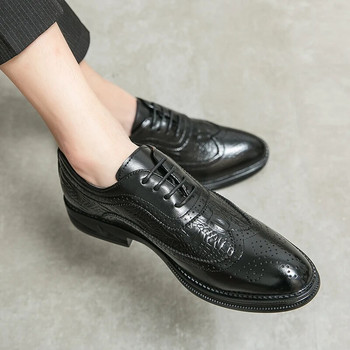 Луксозни мъжки обувки Brogue Мъжки костюм Ежедневни обувки Официални бизнес кожени обувки Мъжки кафяви сватбени италиански банкетни обувки размер 46