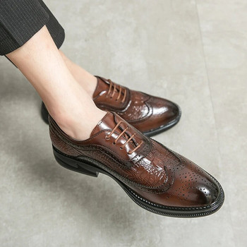 Луксозни мъжки обувки Brogue Мъжки костюм Ежедневни обувки Официални бизнес кожени обувки Мъжки кафяви сватбени италиански банкетни обувки размер 46