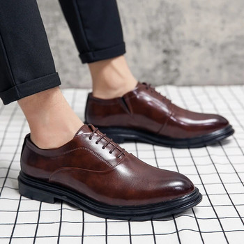 Кафяви бизнес официални кожени ежедневни обувки Мъжки ниски едноцветни черни сватбени оксфордски офис обувки с остър нос Безплатна доставка Голям размер 46