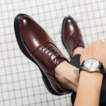 Кафяви бизнес официални кожени ежедневни обувки Мъжки ниски едноцветни черни сватбени оксфордски офис обувки с остър нос Безплатна доставка Голям размер 46