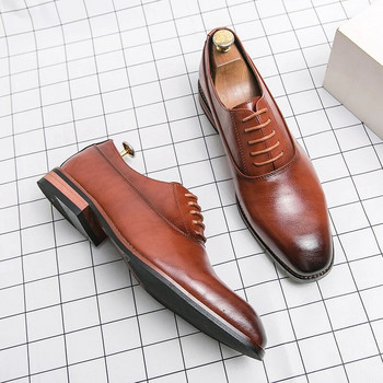 Луксозни мъжки джентълменски офис ежедневни обувки 2023 Модни висококачествени мъжки остри сватбени кожени обувки тип Оксфорд Безплатна доставка