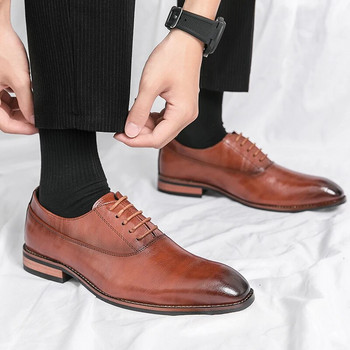 Луксозни мъжки джентълменски офис ежедневни обувки 2023 Модни висококачествени мъжки остри сватбени кожени обувки тип Оксфорд Безплатна доставка