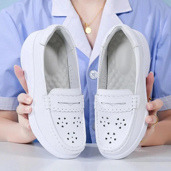 Обувки за медицинска сестра Дамски пролетни и летни меки подметки дишащи дебели подметки Дамски обувки Кухи медицински работни бели обувки