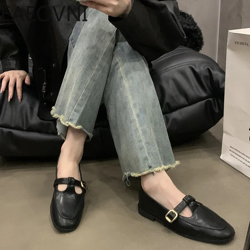 2024 m. pavasario ruduo, moteriški plokščiapadžiai batai madingi moteriški batai su apvalia nosimi.