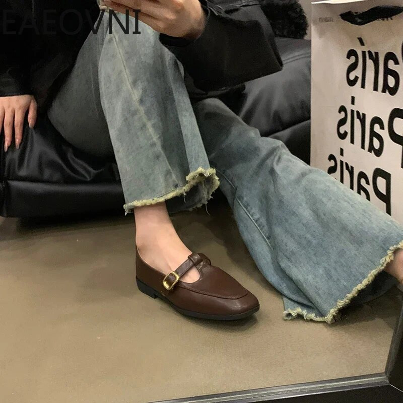 2024 m. pavasario ruduo, moteriški plokščiapadžiai batai madingi moteriški batai su apvalia nosimi.
