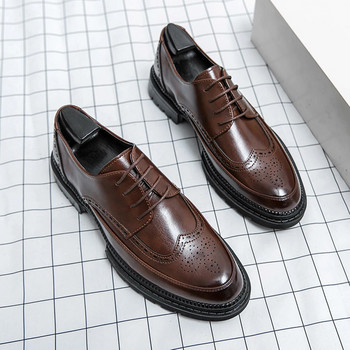 Мъжки кожени обувки Италианска марка Бизнес обувки Универсални ежедневни обувки Висококачествени кафяви класически блок обувки Голям размер: 38-46