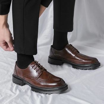 Мъжки кожени обувки Италианска марка Бизнес обувки Универсални ежедневни обувки Висококачествени кафяви класически блок обувки Голям размер: 38-46