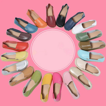 2022 Нови дамски равни обувки Дамски мокасини от естествена кожа Дамски обувки без приплъзване Балетни мокасини с папийонка Дамски обувки Голям размер 35-44