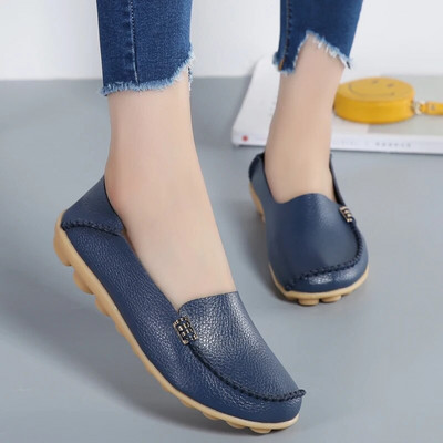 2022 Нови дамски равни обувки Дамски мокасини от естествена кожа Дамски обувки без приплъзване Балетни мокасини с папийонка Дамски обувки Голям размер 35-44