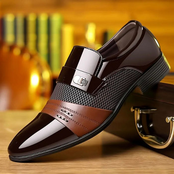 Класическа бизнес рокля Мъжки обувки Официални обувки без приплъзване Мъжки обувки Оксфорд Елегантни кожени обувки за мъже Мокасини Червено вино