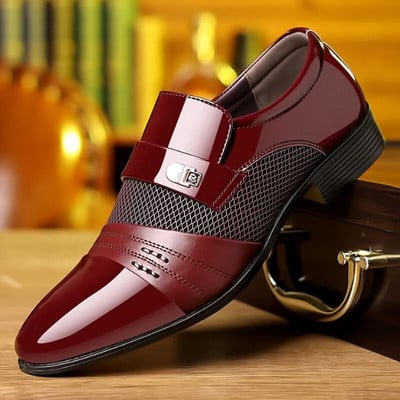 Klasikinė verslo suknelė Vyriški batai Formalūs slydimo batai Vyriški Oksfordo avalynė Elegantiški odiniai batai vyrams Loafers Wine Red