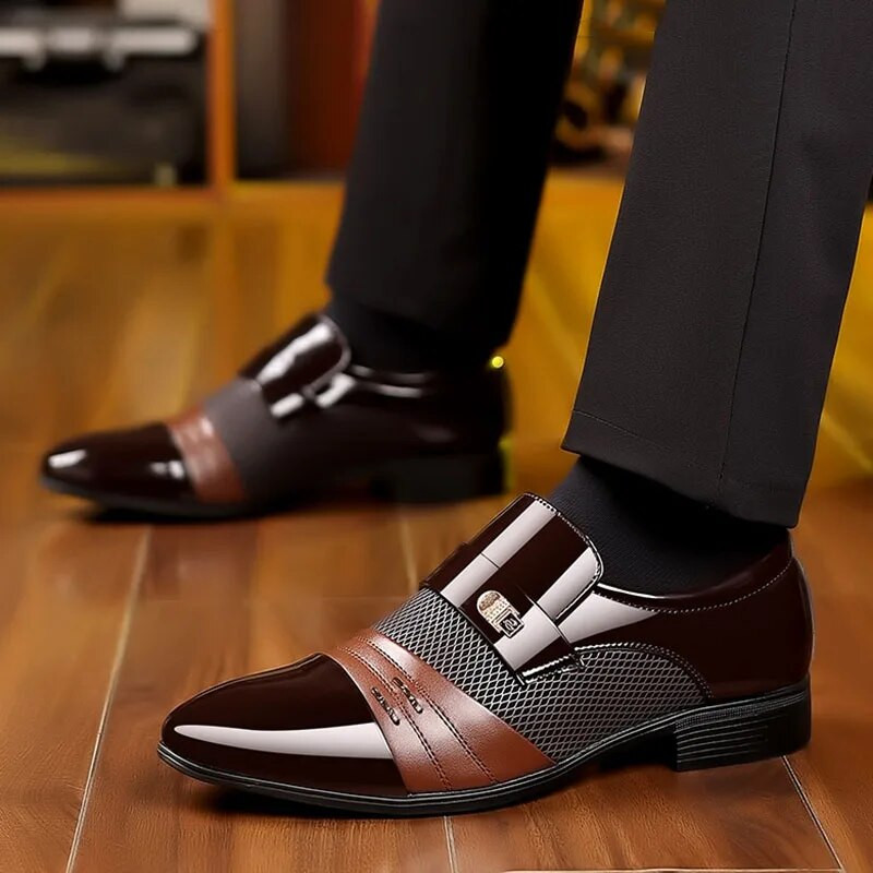 Klasikinė verslo suknelė Vyriški batai Formalūs slydimo batai Vyriški Oksfordo avalynė Elegantiški odiniai batai vyrams Loafers Wine Red