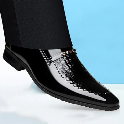 Muške kožne cipele Lakirane poslovne cipele sa šiljatim prstima Platforma za rad Muške natikače Novo u velikim veličinama Zapatos De Vestir Hombre