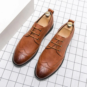 Луксозни мъжки броги Британски обувки Оксфорд с връзки Мъжки джентълменски кожени обувки с равни обувки Мъжки мокасини на обувки за пушене Мъжки