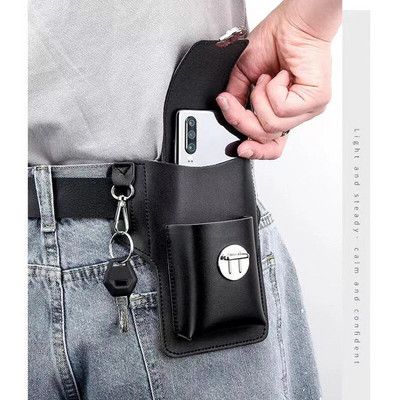 Fashion Leather Male Waist Pack Phone Pouch Bags Waist Bag Men`s Belt Bag Multifunctional Water Proof Waist Bag Crossbody Bags