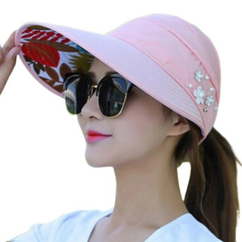 Καλοκαιρινά καπέλα 2023 Γυναικεία Πτυσσόμενα μακρύ γείσο αντηλιακό καπέλο μαργαριταρένιο λουλούδι αντηλιακό καπέλο δισκέτα Γυναικείο καπέλο μπέιζμπολ για εξωτερικούς χώρους