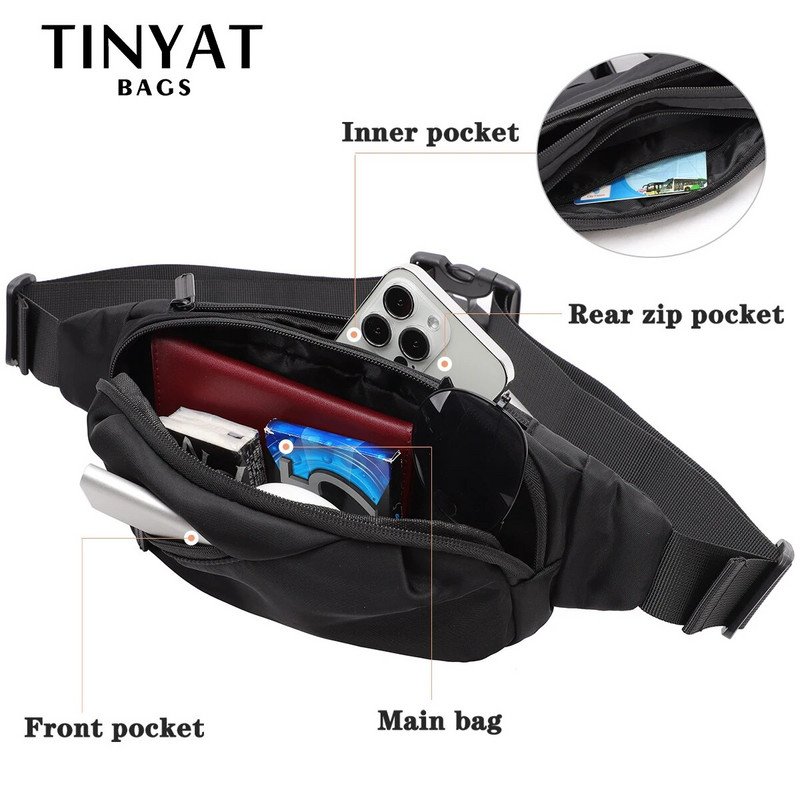 TINYAT Vyriškas liemens krepšio komplektas Kelioninis sportinis vyriškas „Fanny“ paketas, didelė piniginė, telefono diržo krepšys, vyriškas pečių krepšys, 4 kišenės