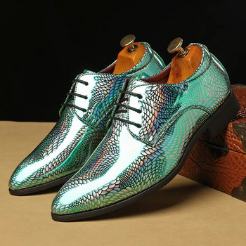 Модерни класически мъжки обувки за мъже Оксфордски лачени обувки с връзки Официални черно-сини кожени обувки за сватбено парти